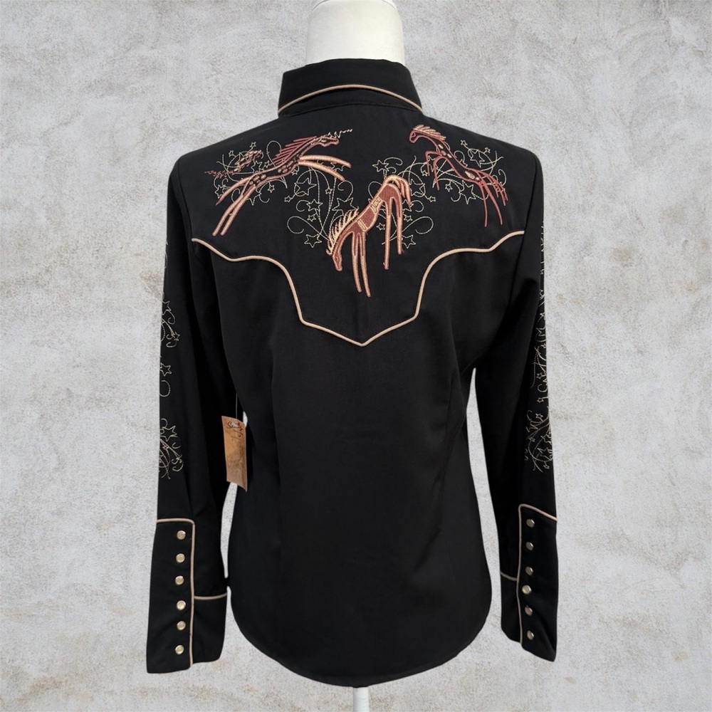 SCULLY Black Embroidered Horses Long Sleeve Western Shirt ~ Women’s Small - Picture 4 of 13